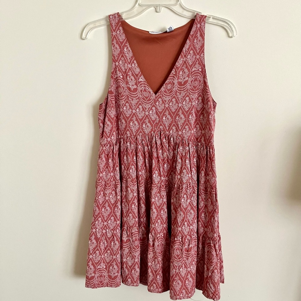 Sincerely Jules Orange and White Sleeveless V-Neck Mini Sundress
